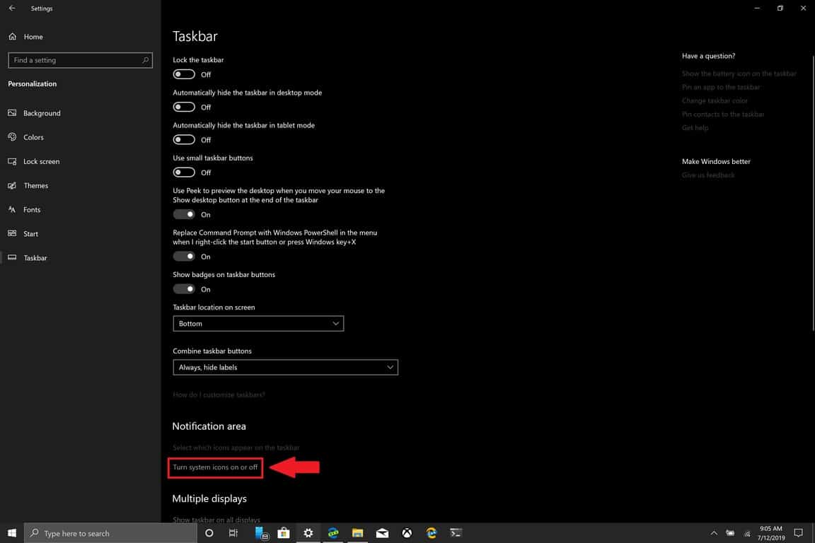 How to turn system icons on and off in Windows 10 - OnMSFT.com - July 12, 2019