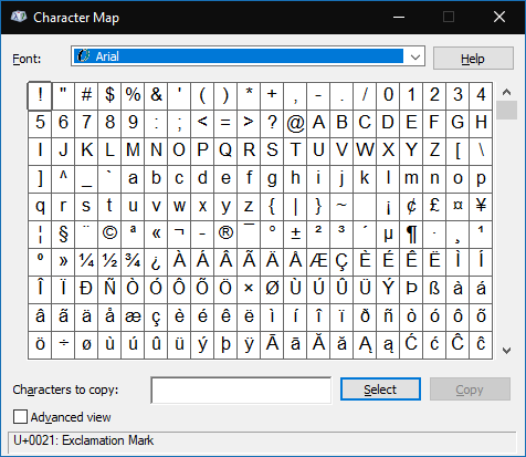 Character Map