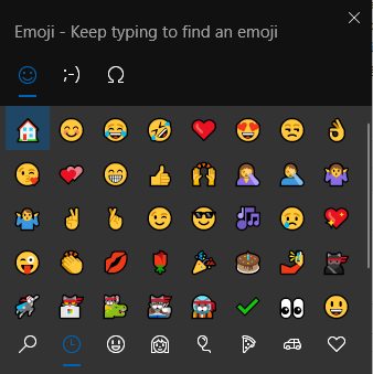 Screenshot of Windows 10 emoji picker