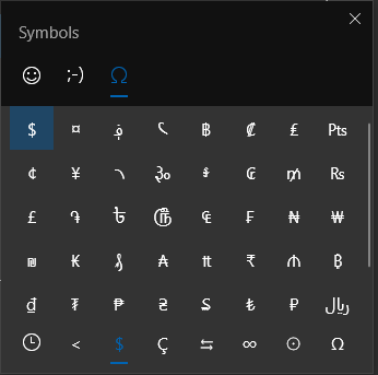 Screenshot of Windows 10 emoji picker