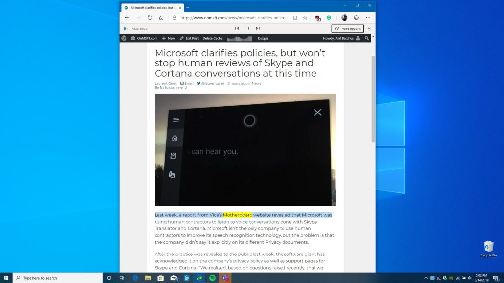 Micosoft edge dev and canary gets a more natural read aloud experience