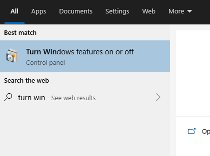 Turn Windows features on and off