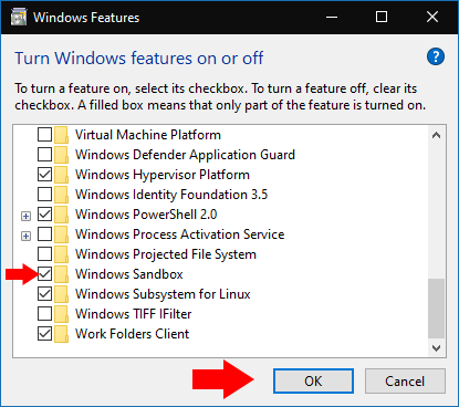 Turn Windows features on and off