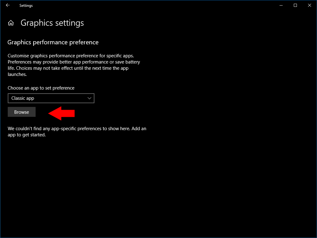 Setting per-app graphical performance settings in Windows 10