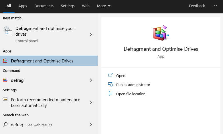 Defragment and Optimise Drives in Windows 10