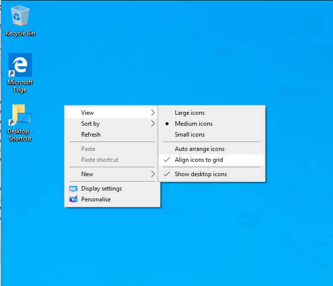 Adding desktop shortcuts in windows 10