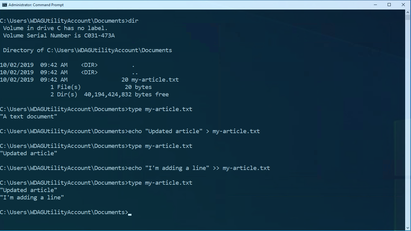 Screenshot of file management using Command Prompt
