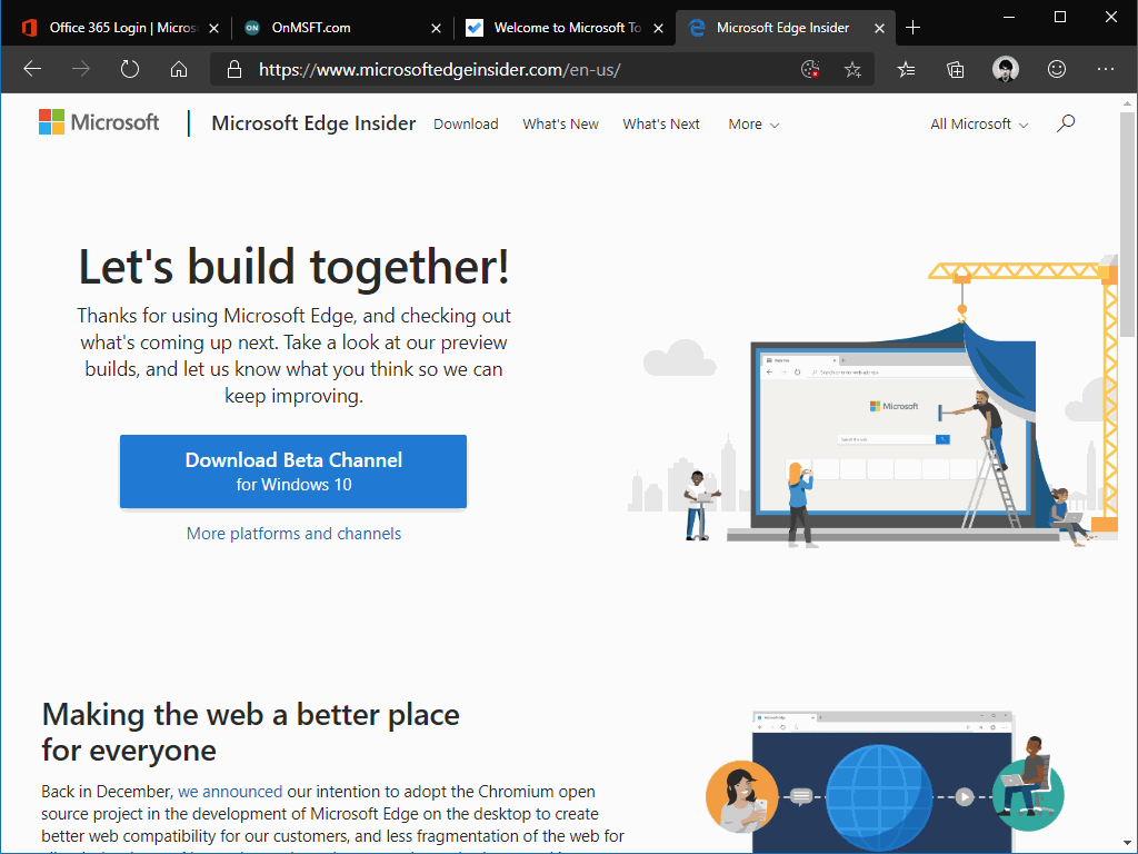 Pinned tabs in Microsoft Edge Insider