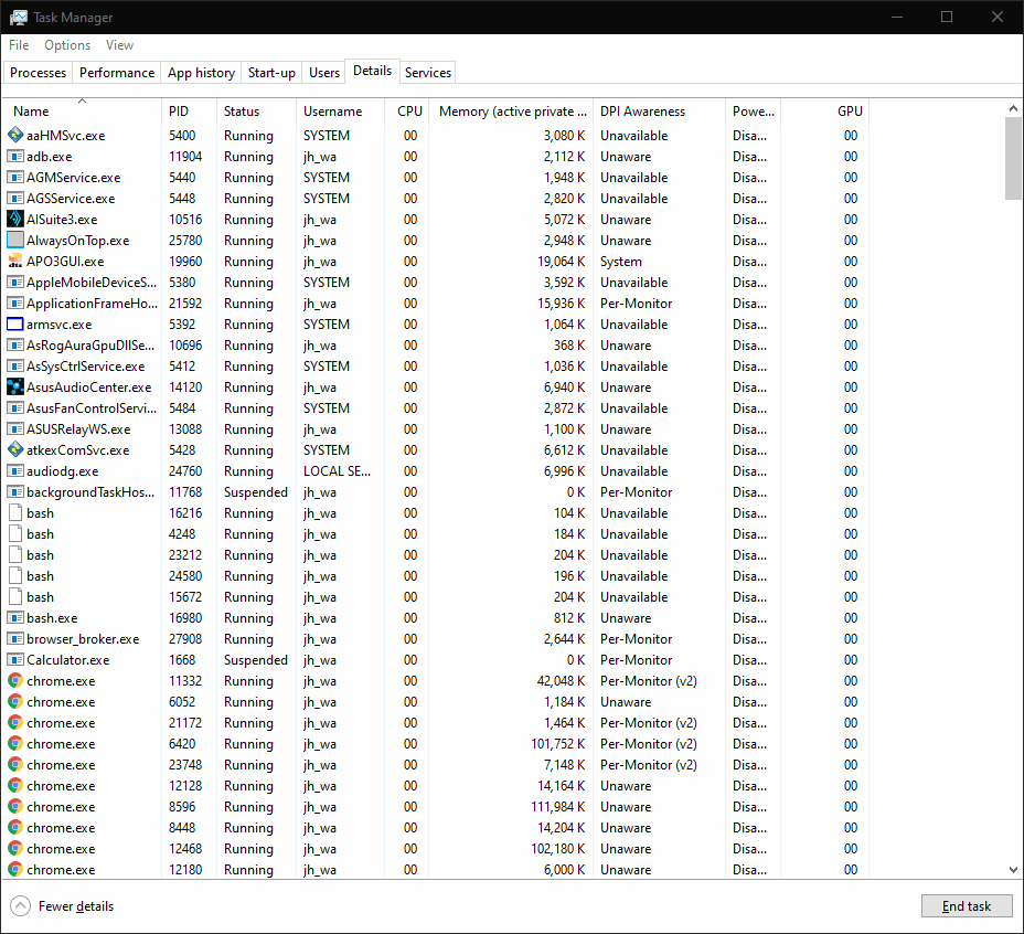 Screenshot of task manager in windows 10