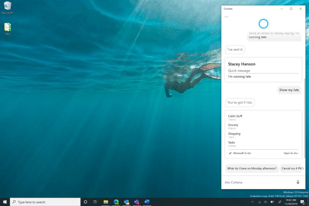 Microsoft details Cortana's shift to a "personal productivity assistant" as app changes roll out to Windows 10 20H1 Insiders - OnMSFT.com - November 20, 2019