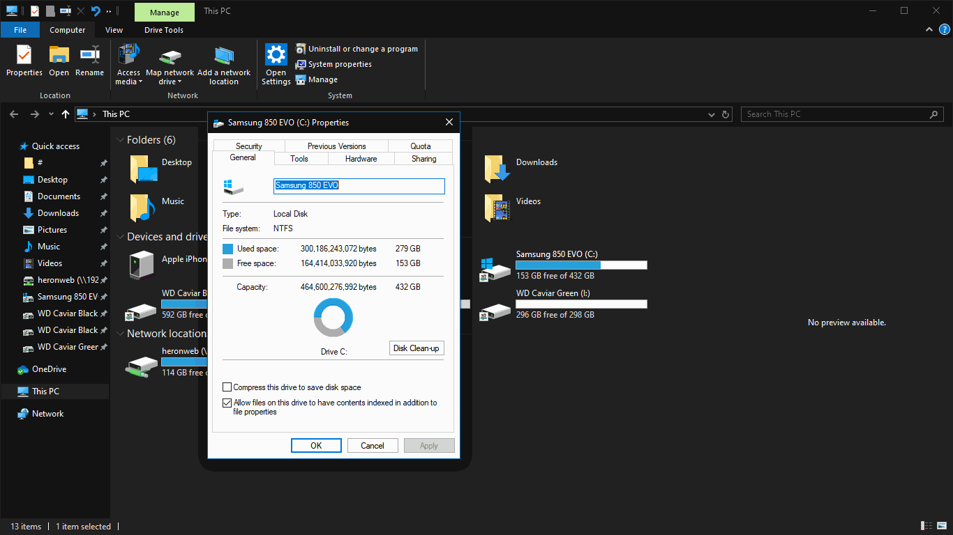 Checking used storage in Windows 10