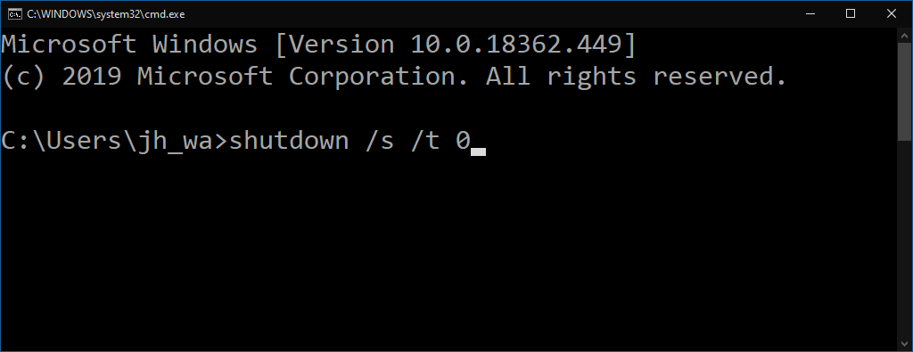 Shutdown command in Windows 10