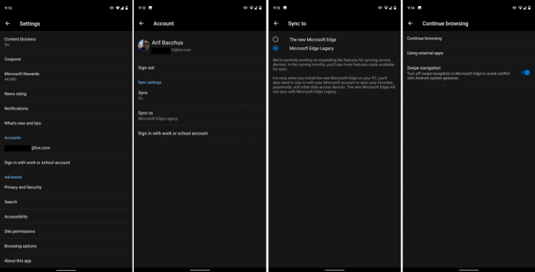 Latest Microsoft Edge Beta build on Android changes wording for syncing to "the new Microsoft Edge" and "Microsoft Edge Legacy" - OnMSFT.com - December 30, 2019