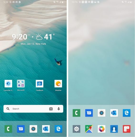 Microsoft Launcher Preview Dock Side by side