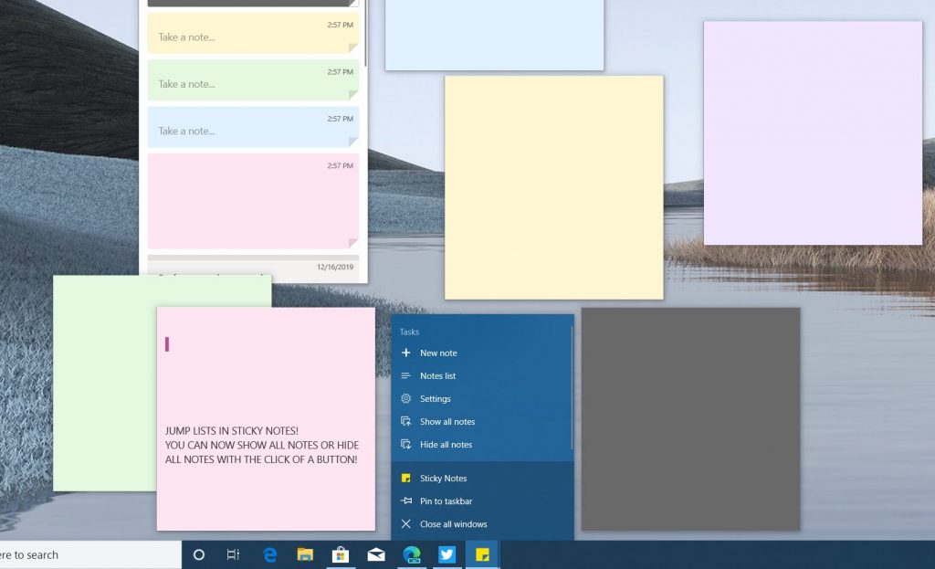 Windows 10 Sticky Notes app now lets you hide or show all notes right from the jumplist - OnMSFT.com - January 7, 2020