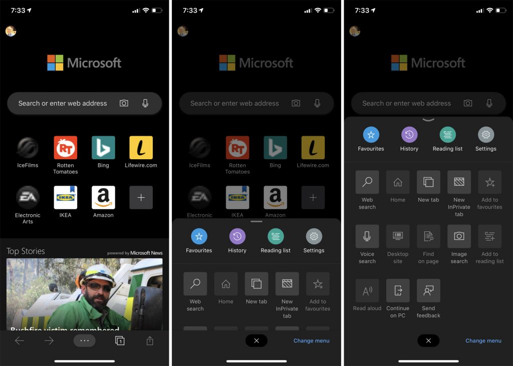 New Microsoft Edge app on iPhone