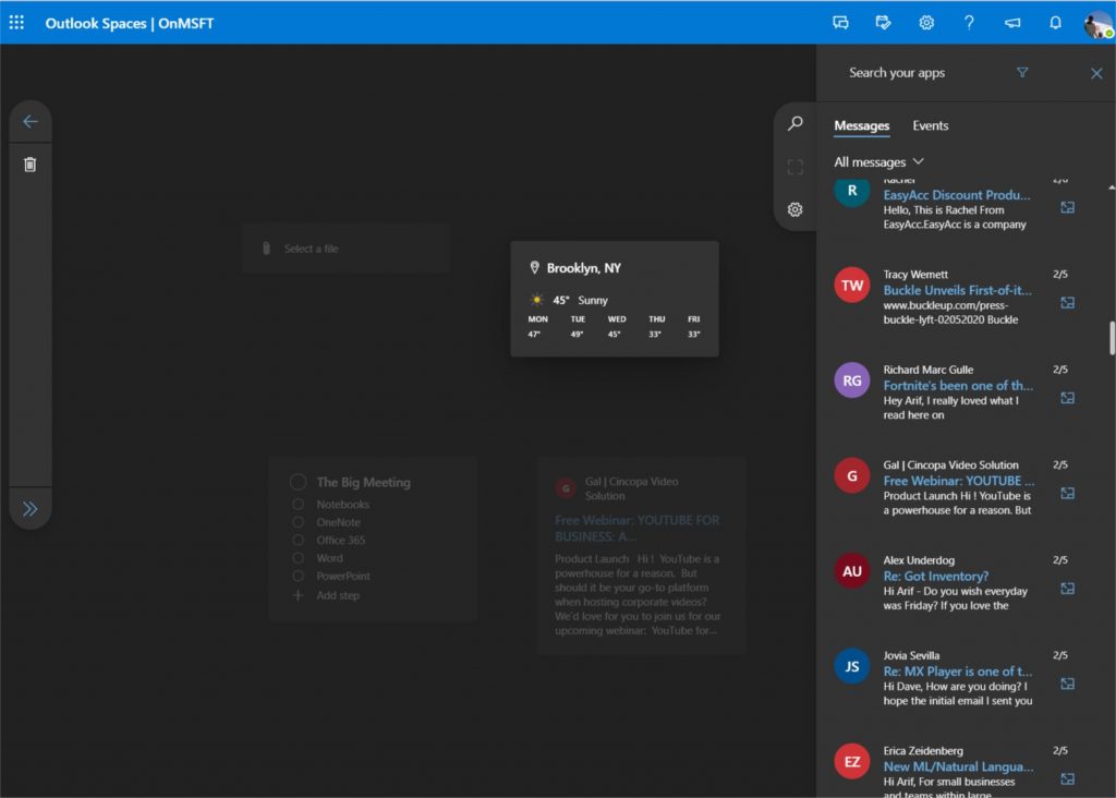 Hands on with Outlook Spaces: A clean and efficient hub for all things Outlook - OnMSFT.com - February 17, 2020