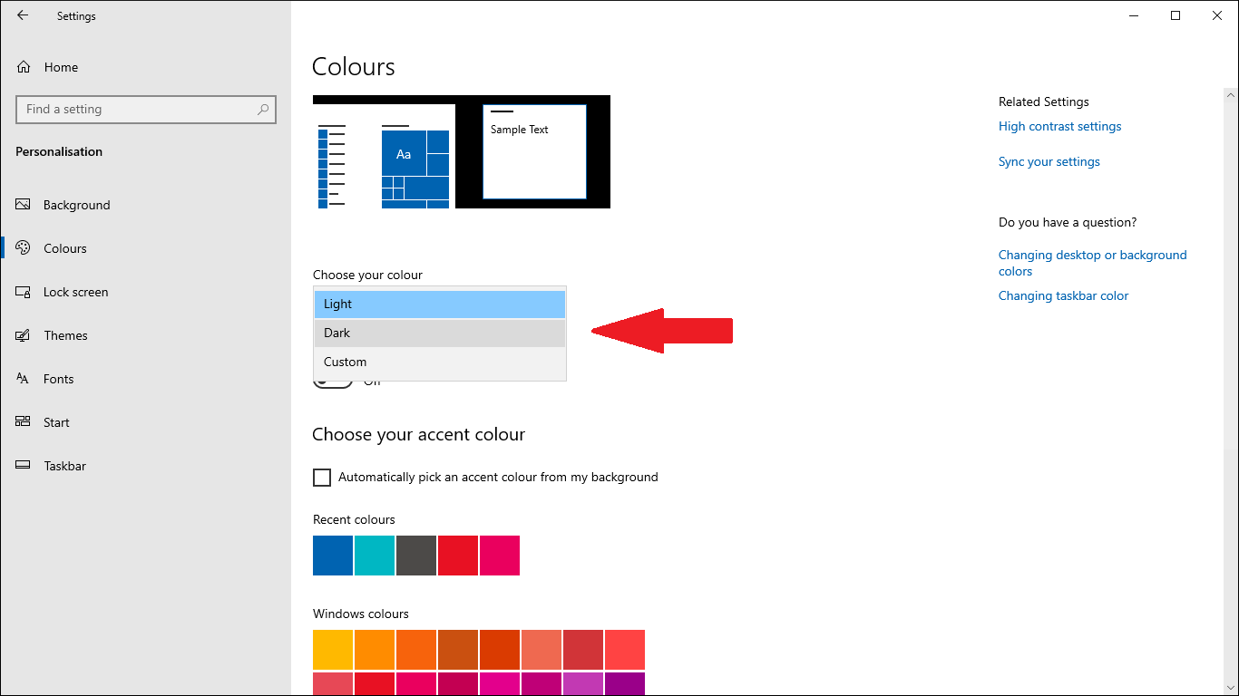 Enabling Dark mode in Windows 10