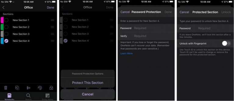 password one note iOS