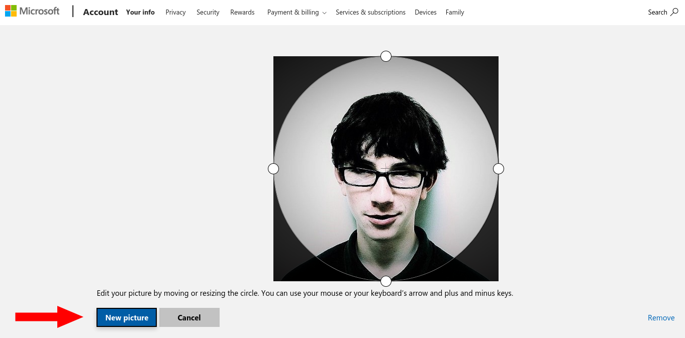 Changing Microsoft account profile picture