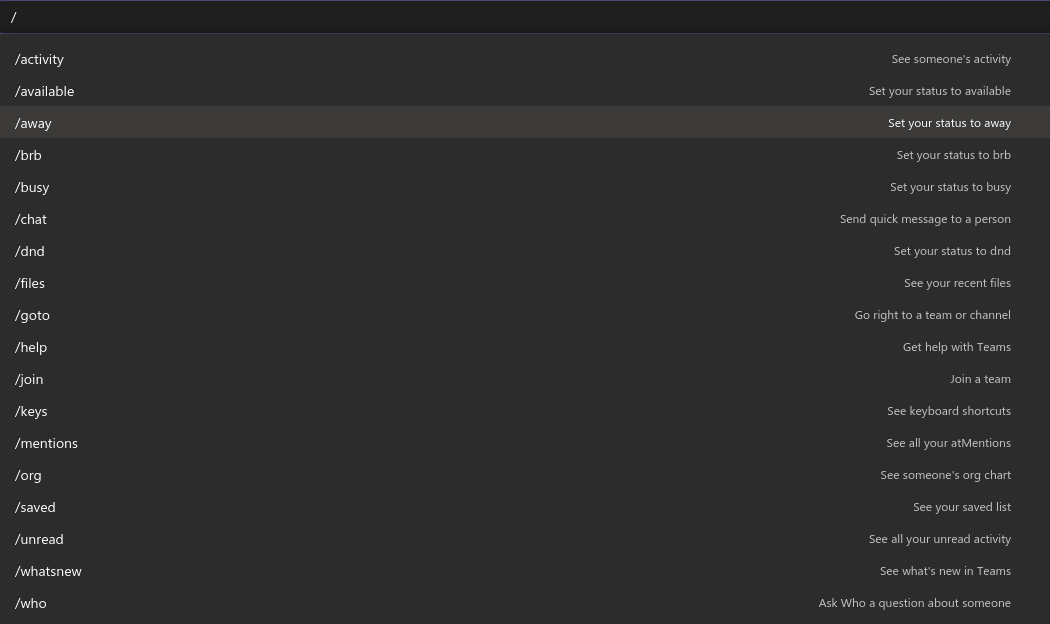 Microsoft Teams chat commands