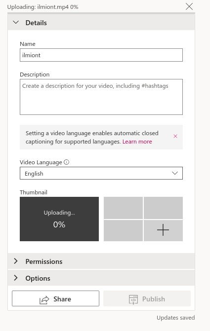 Screenshot of sharing videos using Microsoft Stream