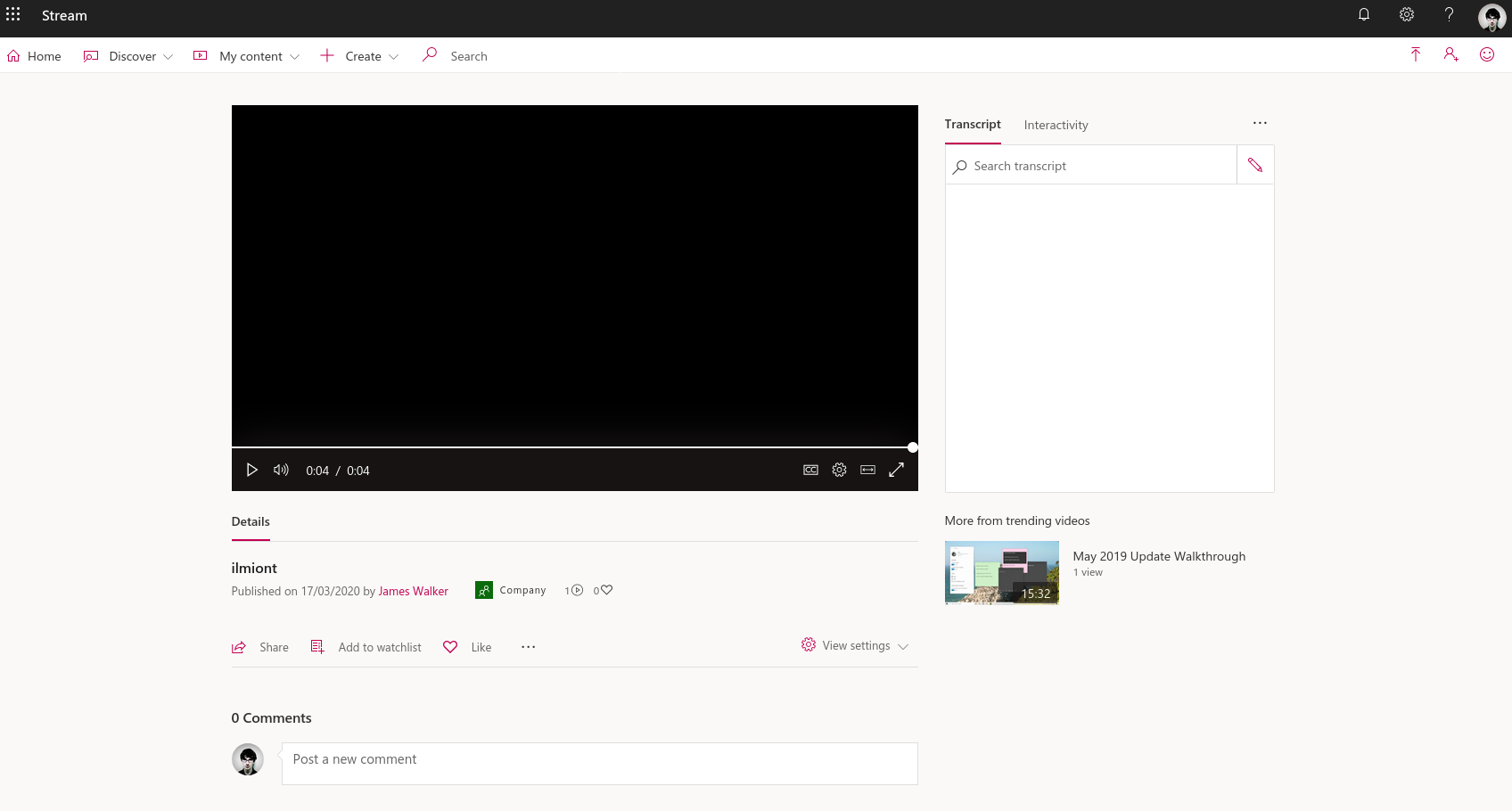 Screenshot of sharing videos using Microsoft Stream