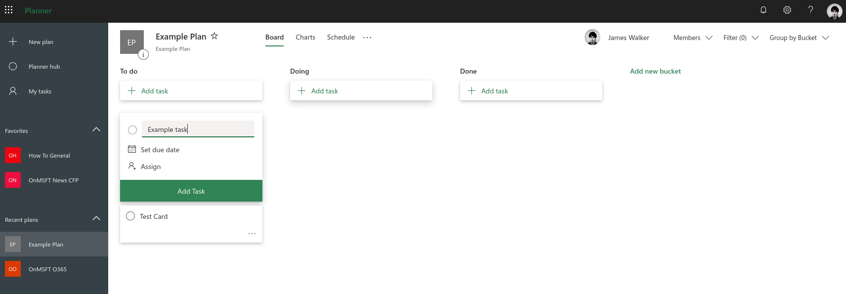 Screenshot of managing tasks in Microsoft Planner