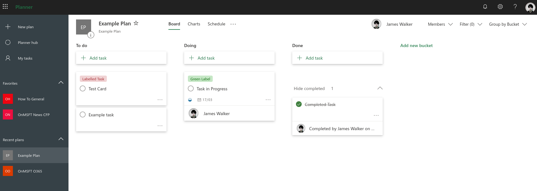 Screenshot of managing tasks in Microsoft Planner