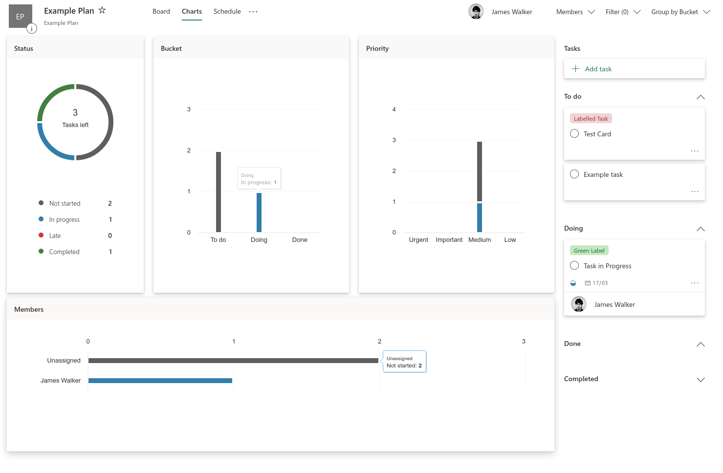 Screenshot of managing tasks in Microsoft Planner