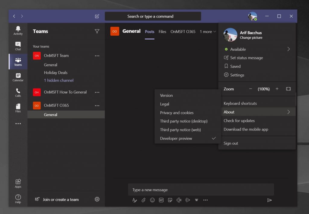 Developer Preview Teams
