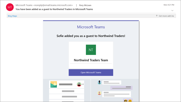 Screenshot of email sent to Microsoft Teams guests (Attribution: Microsoft)