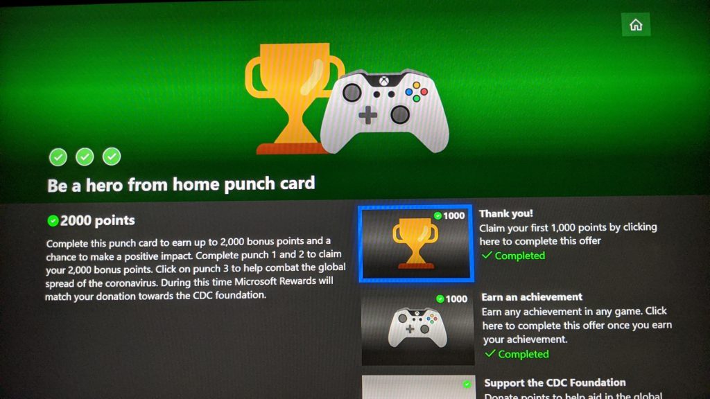 Microsoft encourages Xbox gamers to "be a hero from home," with 2,000 Microsoft Rewards points, chance to donate to CDC foundation - OnMSFT.com - April 3, 2020