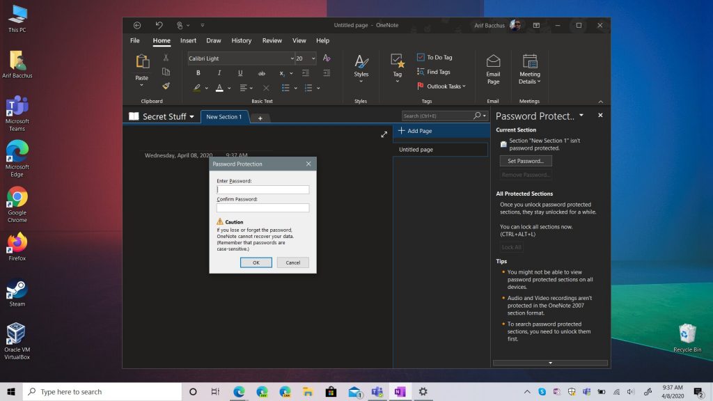 How to password protect OneNote 2016 notebook sections - OnMSFT.com - April 8, 2020
