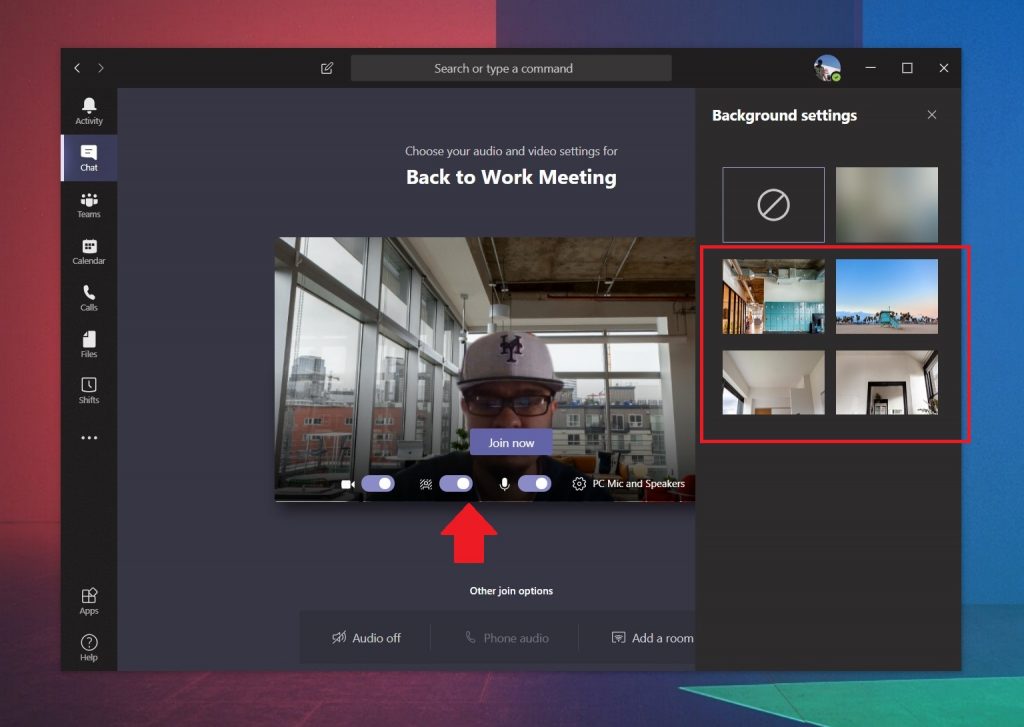 microsoft teams web app blur background