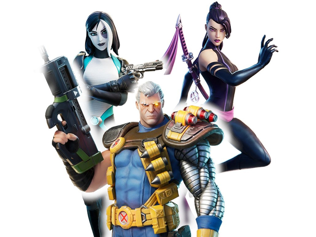 Domino, Psylocke, and Cable in Fortnite video game on Xbox One and Windows 10