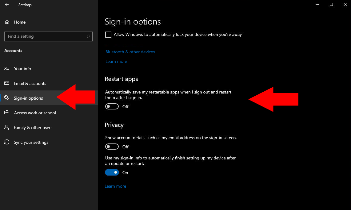 Stopping apps from restarting after shutdown in Windows 10