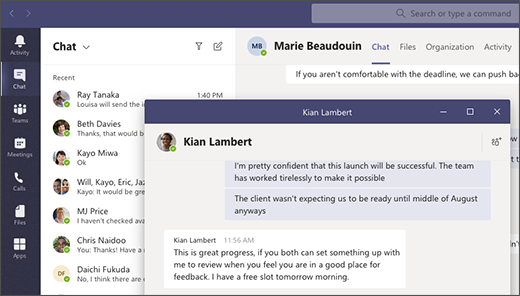 Microsoft Teams pop out chat method 1