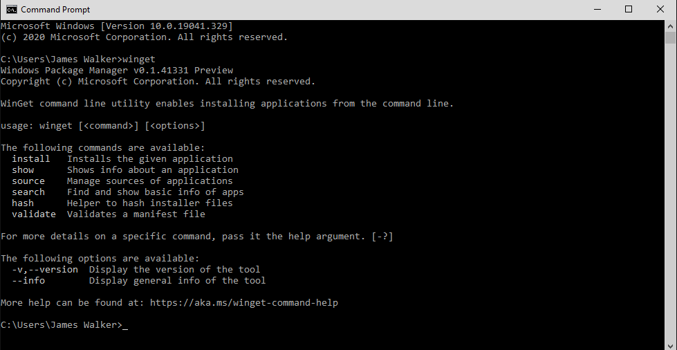 Using WinGet on Windows 10