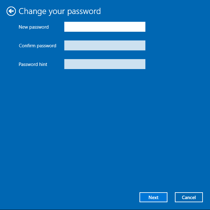 Screenshot of password settings in Windows 10