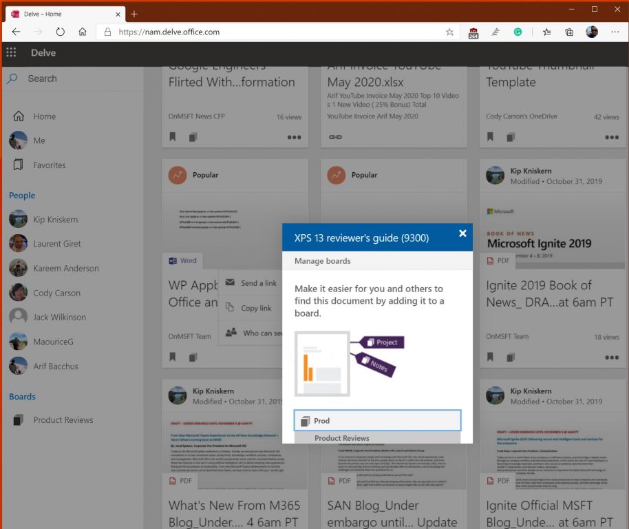 Hands on with Microsoft Delve, an awesome way to see the Microsoft 365 content that's most relevant to you - OnMSFT.com - June 11, 2020