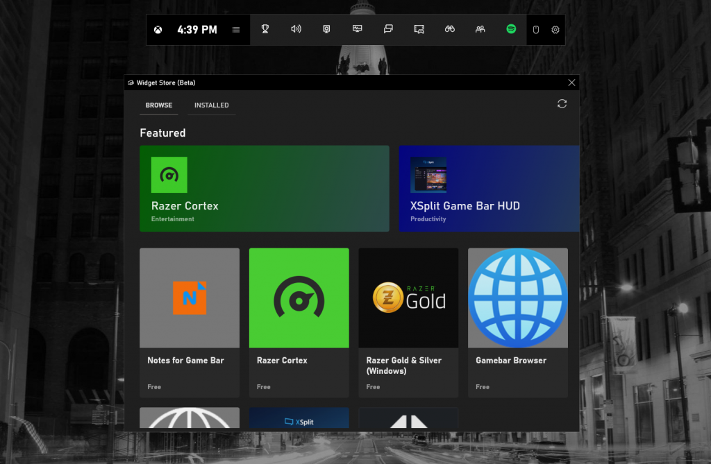 Xbox Game Bar's new widgets link to apps like XSplit