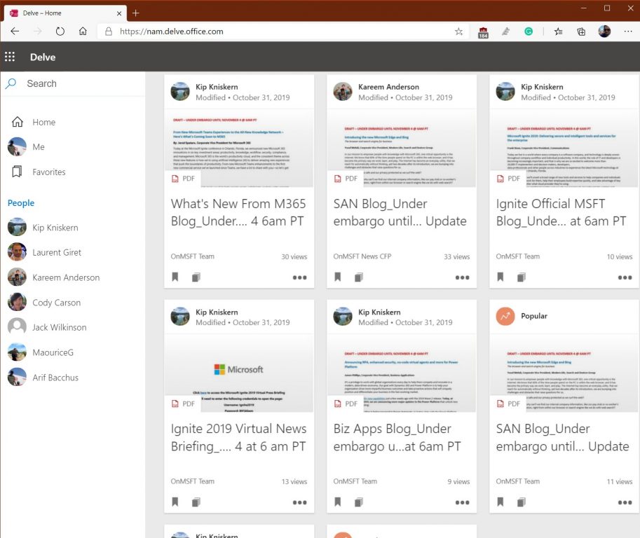 Hands on with Microsoft Delve, an awesome way to see the Microsoft 365 content that's most relevant to you - OnMSFT.com - June 11, 2020