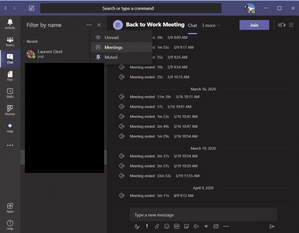 teams filter chats