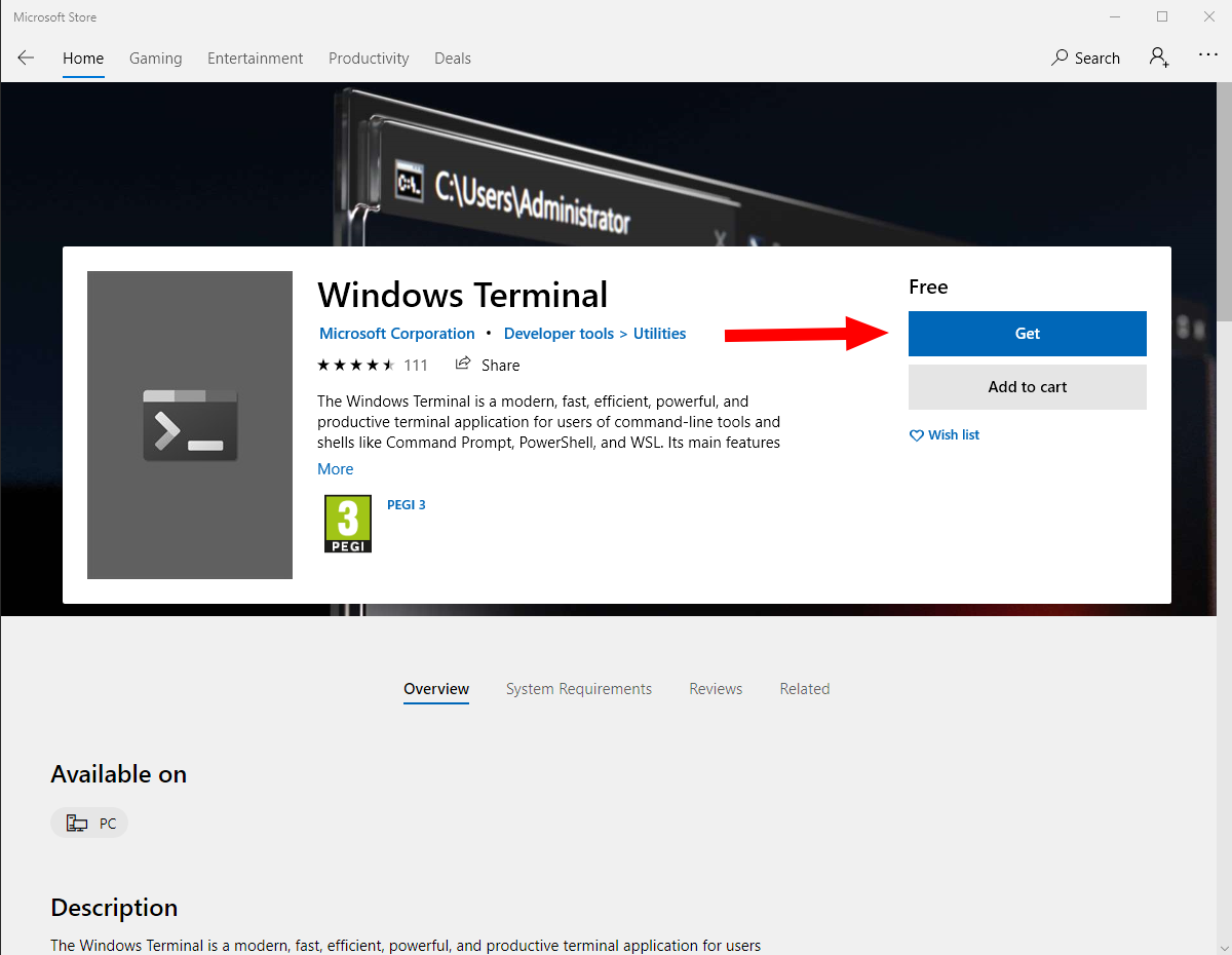 Screenshot of Windows Terminal store listing