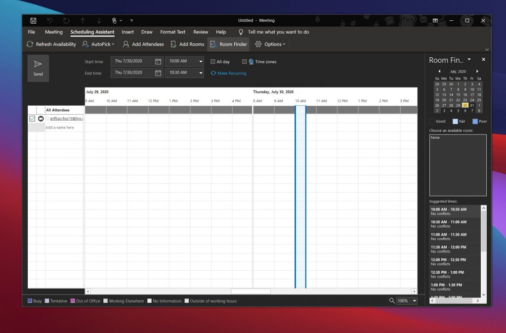 Scheduling Assistant Outlook