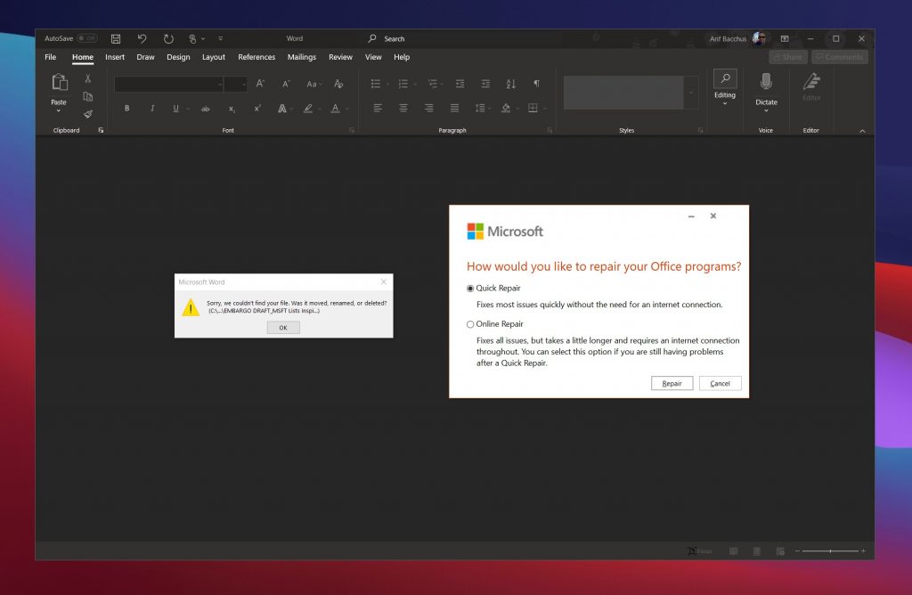 word for mac freezes