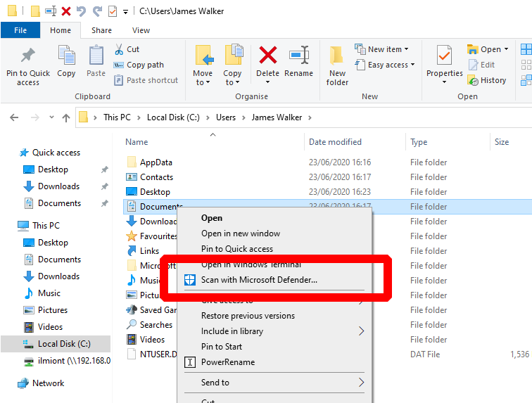 Scanning a folder for threats in windows security