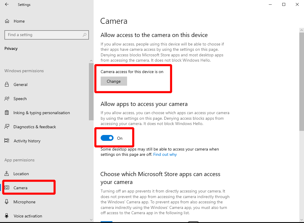 windows 10 webcam settings