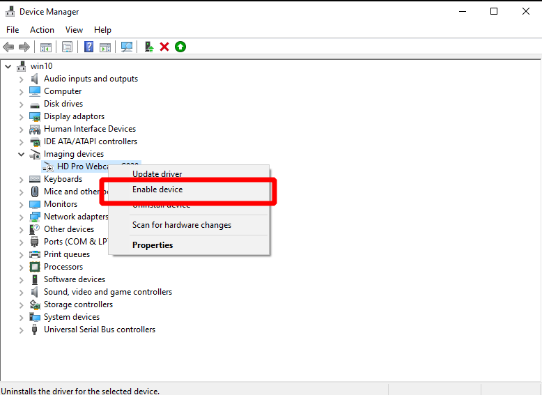 windows 10 webcam settings